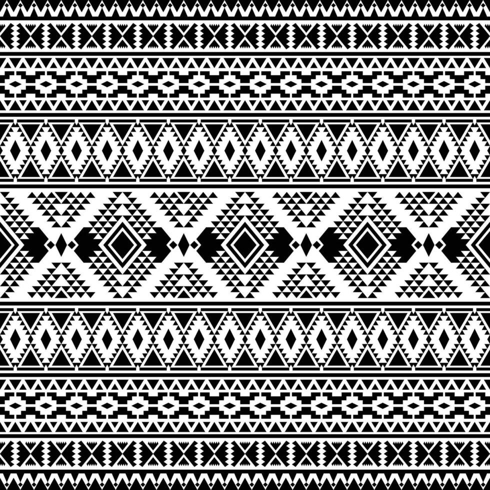 Aztec ethnic geometric triangle pattern in black and white. Seamless pattern tribal with Native American motives. Design for textile, fabric, clothing, curtain, rug, ornament, wrapping, wallpaper. vector