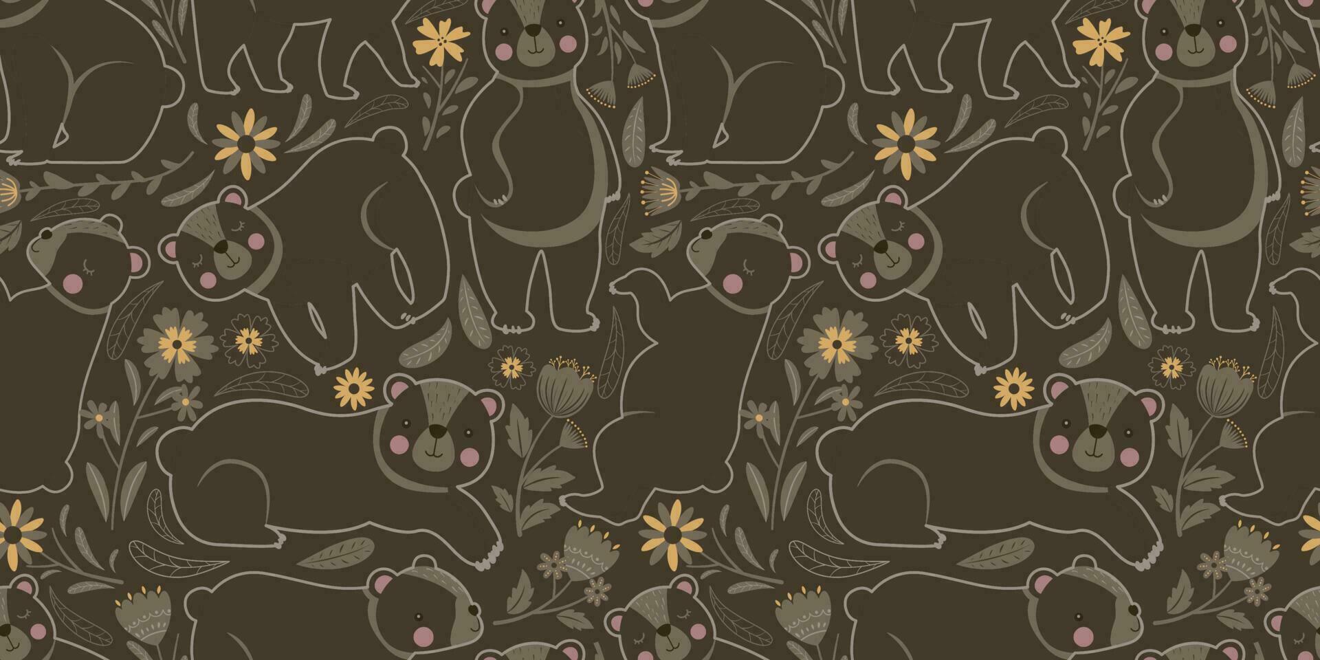 Beautiful Folk Bear Seamless Pattern vector