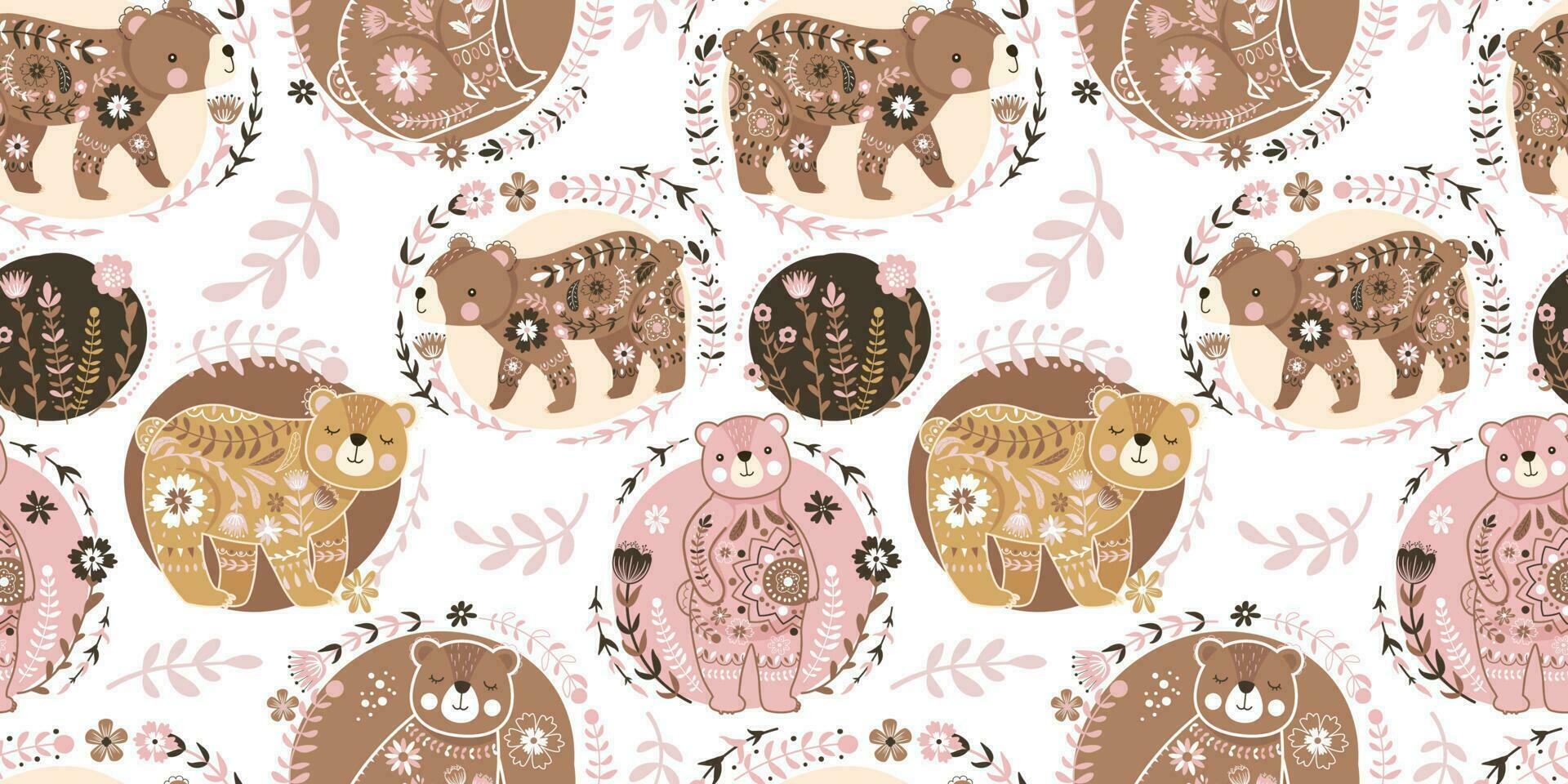 Beautiful Folk Bear Seamless Pattern vector