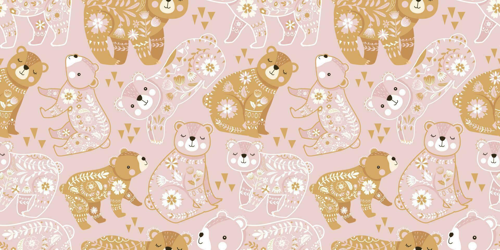 Beautiful Folk Bear Seamless Pattern vector