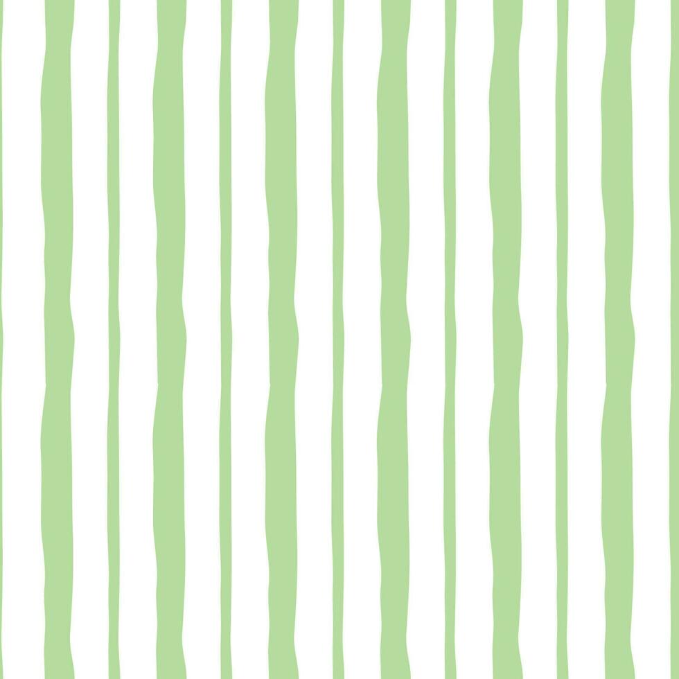 Seamless pattern with pastel green hand drawn stripes. Vector abstract background in the vintage nature style. Cool geometric striped structure on the white backdrop. Vertical lines.