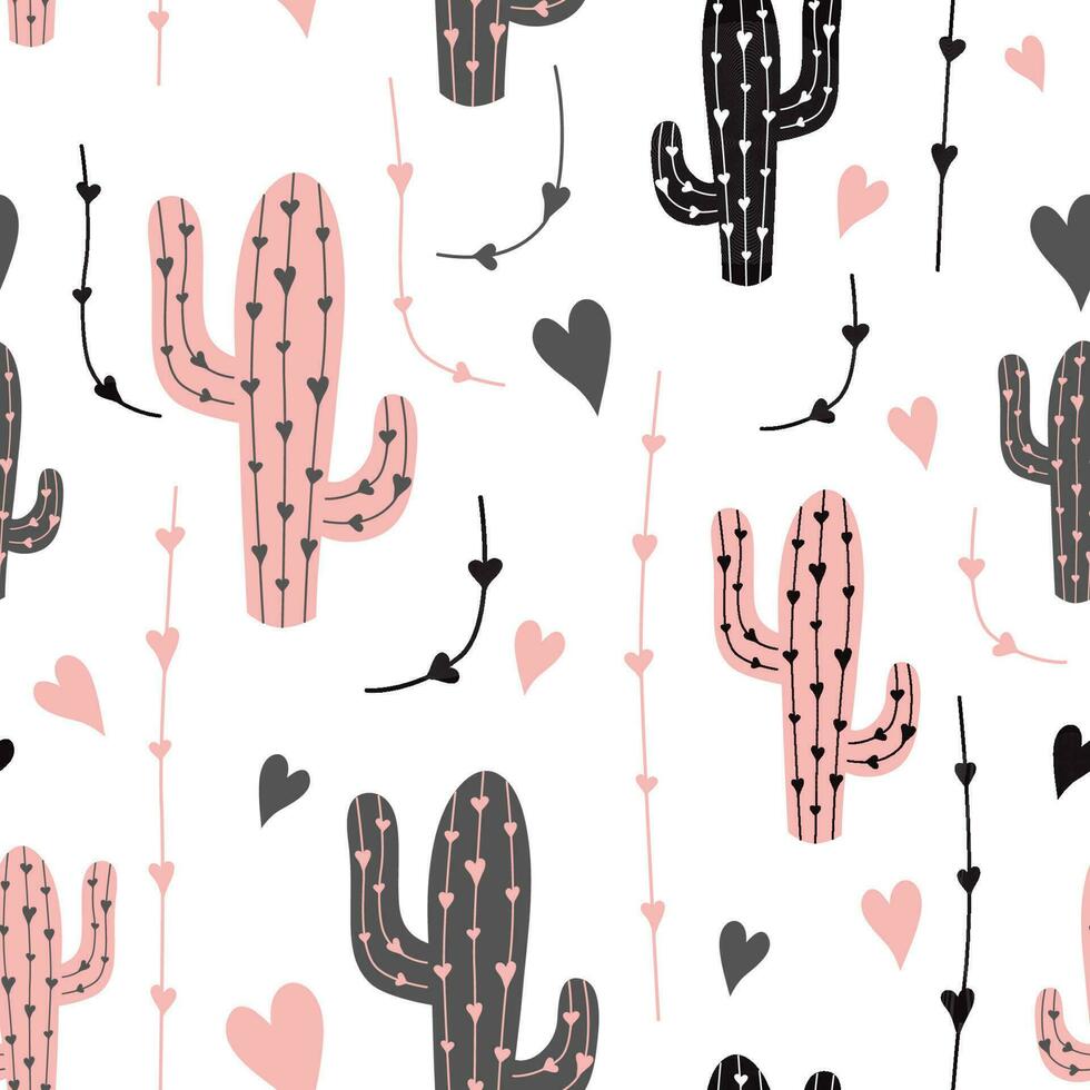 cactus. sin costura modelo vector antecedentes. vector. negro rosado cactus en blanco antecedentes. tela impresión paño diseño mexicano étnico clásico bordado suculento cactus latín America antecedentes.