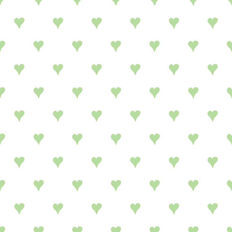 Abstract seamless vector green pattern with hand drawn hearts. Wallpaper or background for greetings, invitations, manufacture wrapping paper, textile, web design on the white.