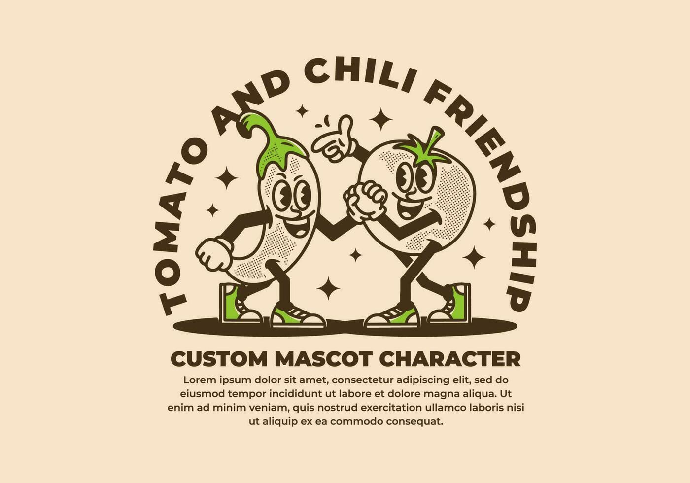 Clásico personaje diseño de tomate y chile vector