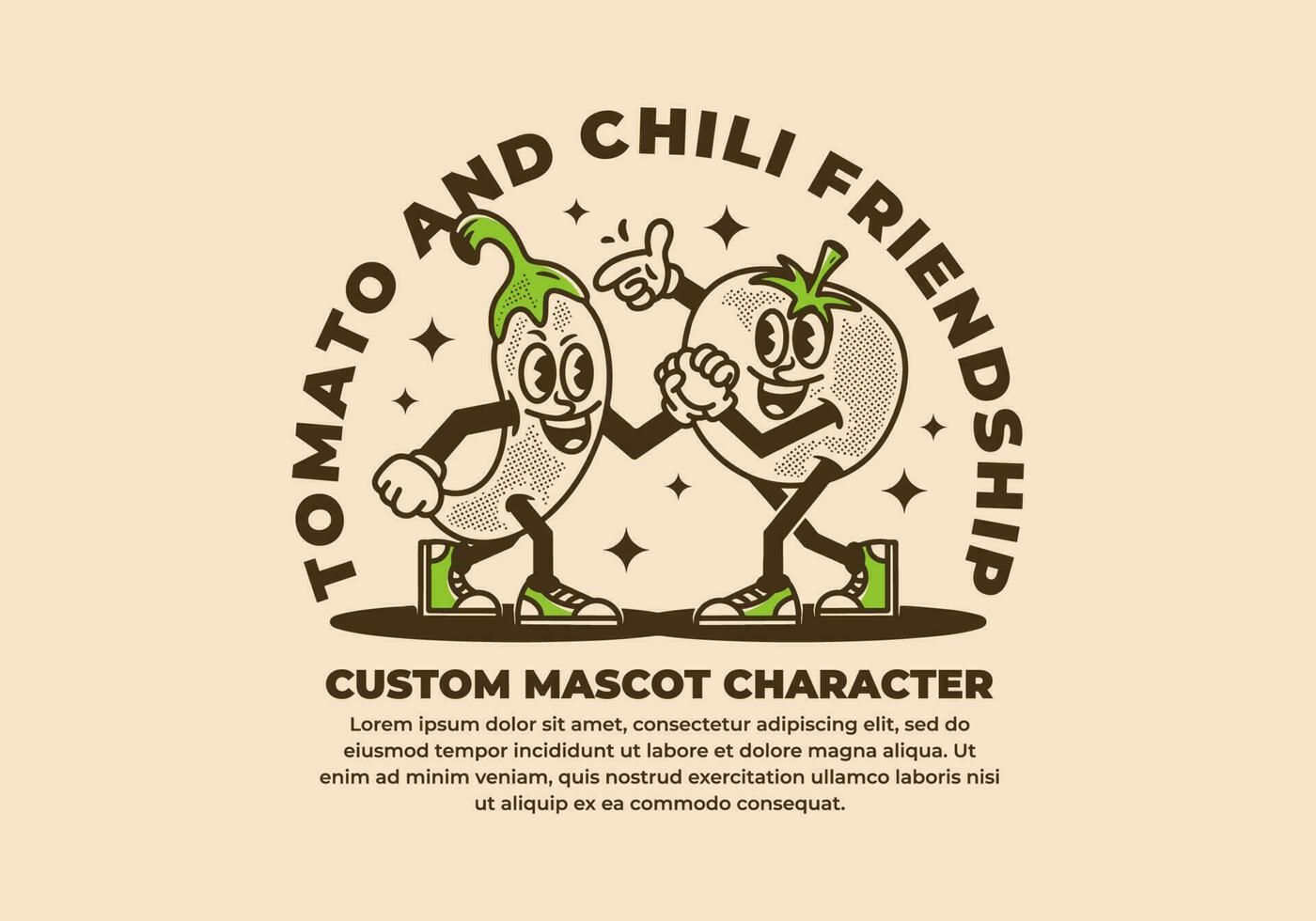 Vintage character design of tomato and chili vector