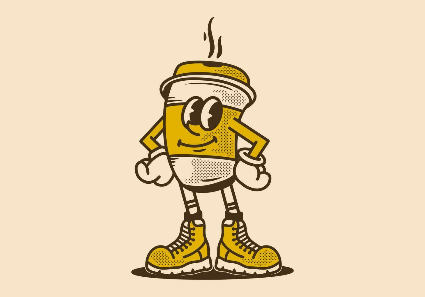 Mascot character illustration of a cup of coffee in a cocky style vector