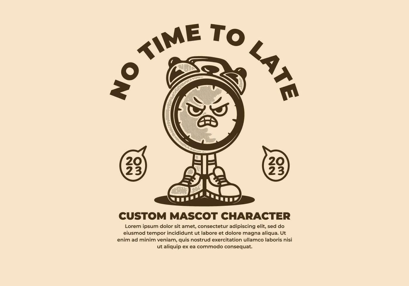 Mascot character of desk clock with angry expression vector