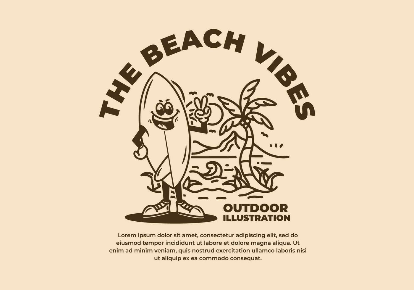 Surf board mascot character on the beach vector