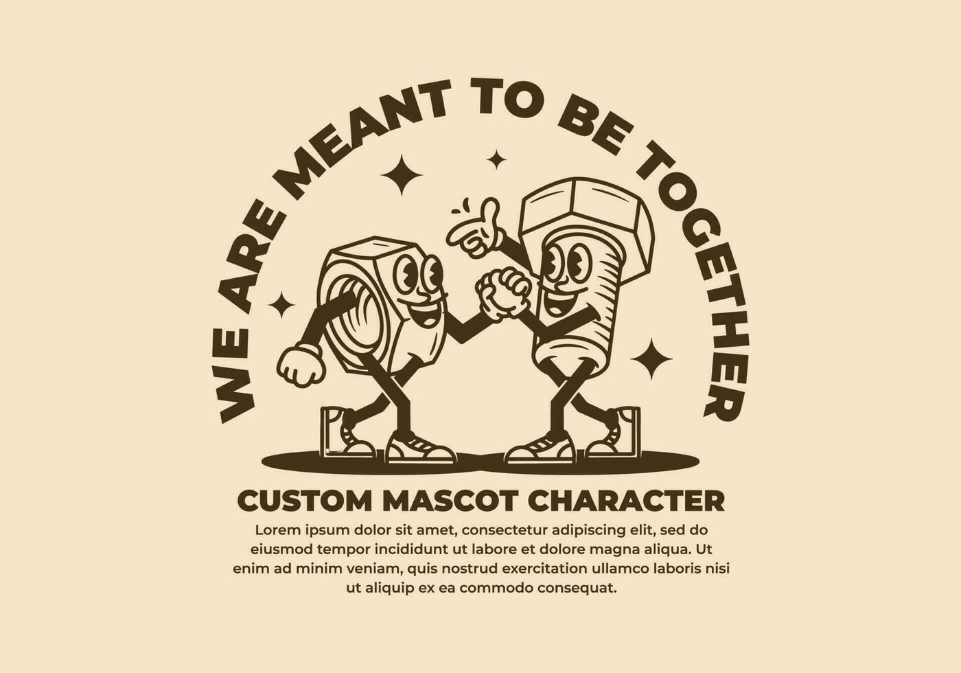 Vintage character design of nuts and bolts vector