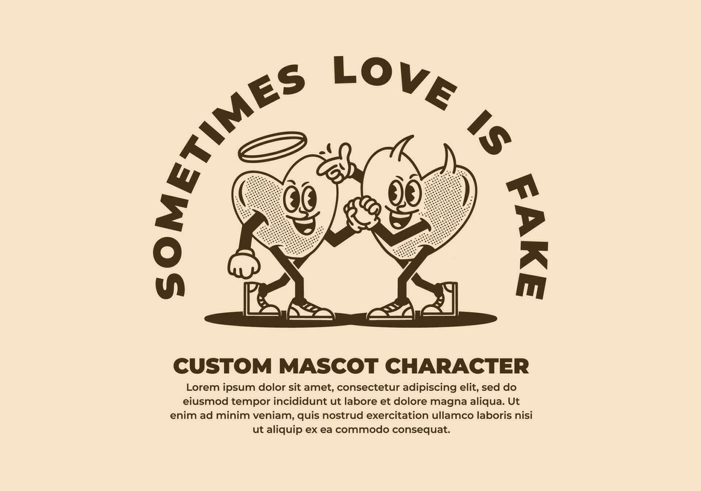 Vintage character design of two heart falling in love vector