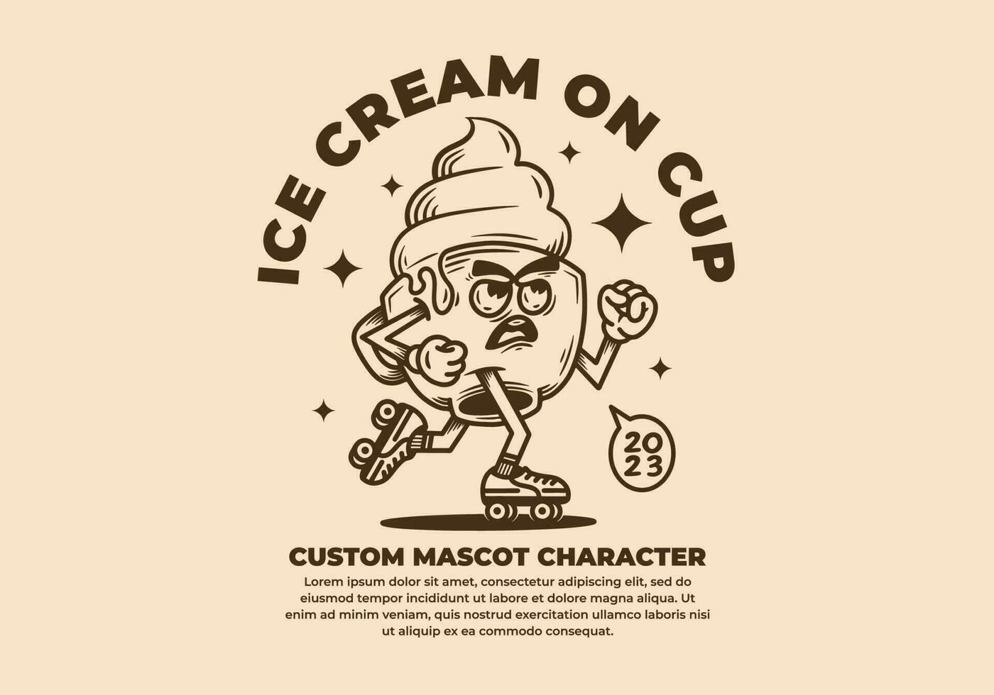 Clásico mascota personaje diseño de hielo crema en taza vector