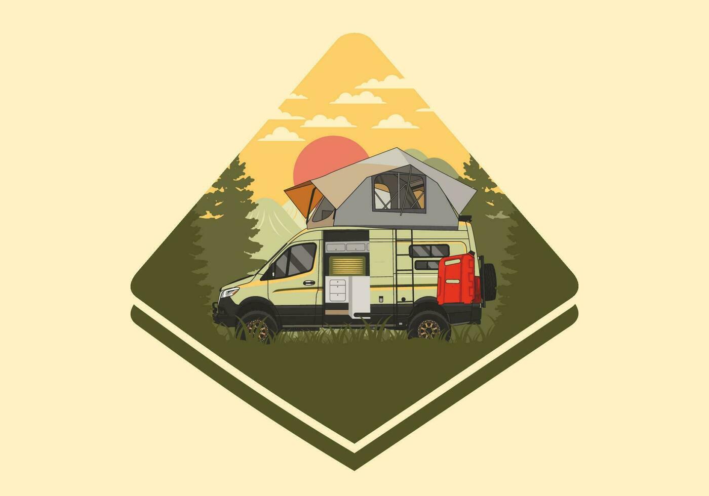 Large van with roof tent illustration design vector