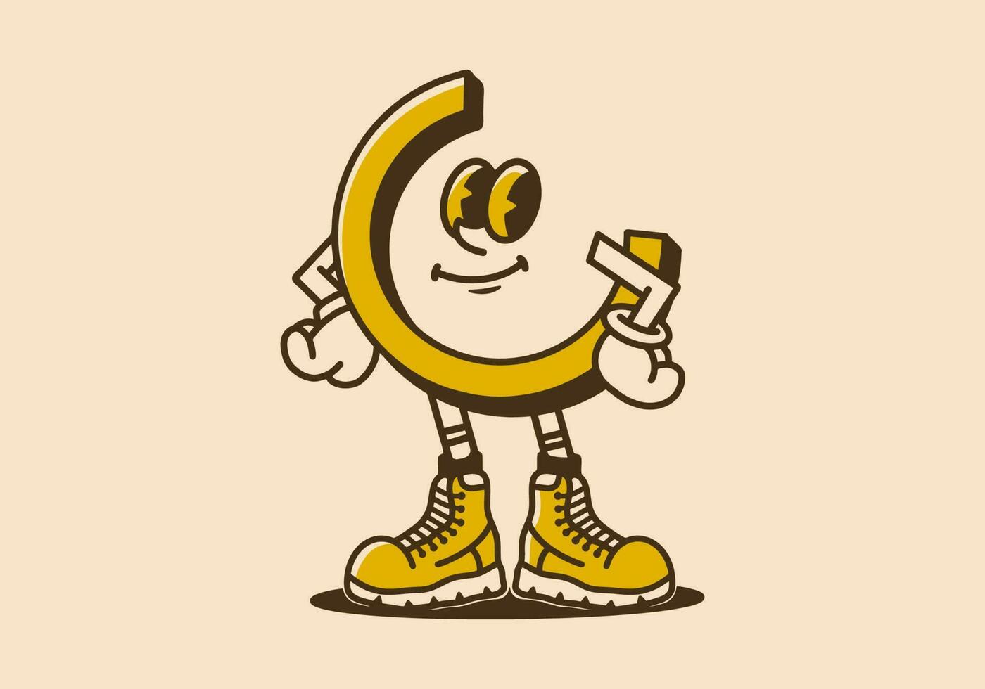 Mascot character illustration of a letter C in a cocky style vector