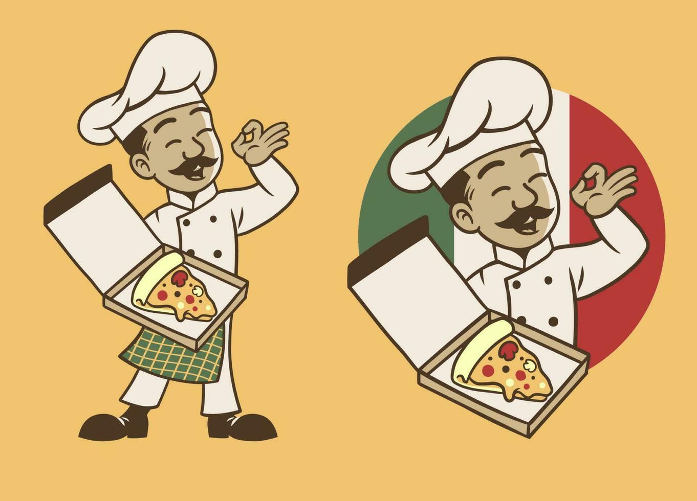 mascota personaje de Pizza cocinero en retro Clásico estilo vector