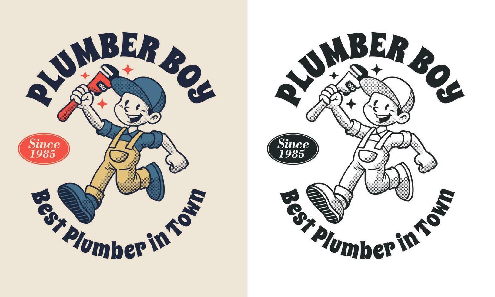 Retro Cartoon Character of Plumber Boy Service Mascot vector
