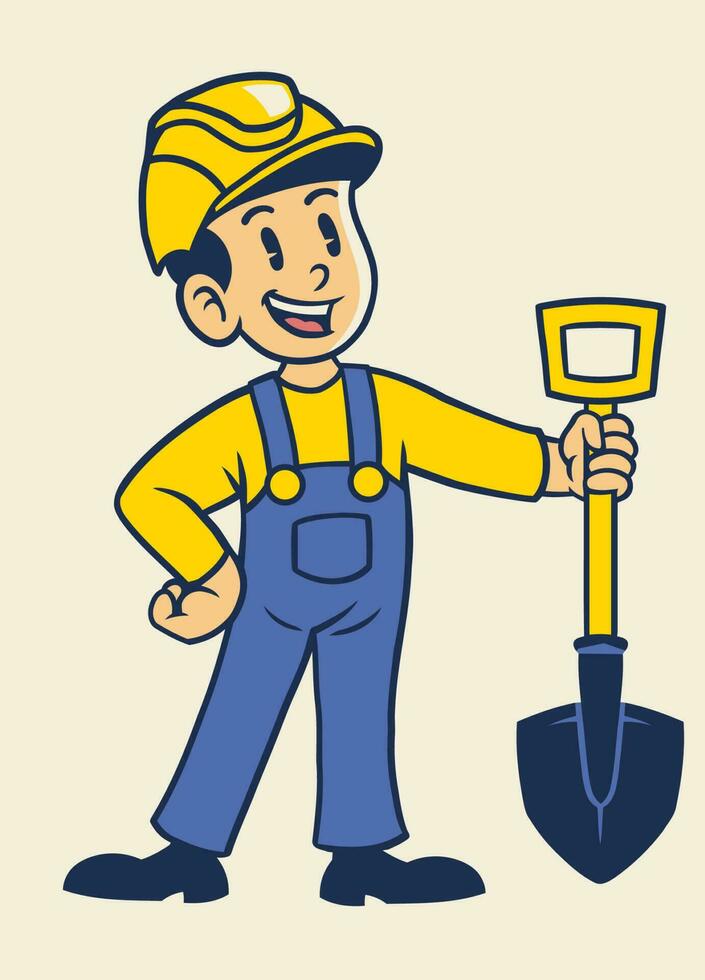 mascota personaje de manual trabajador en retro Clásico estilo vector