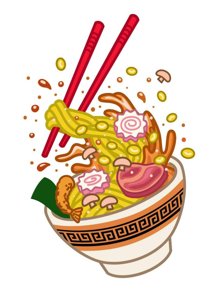 Bowl of Japanese Ramen Noodle vector