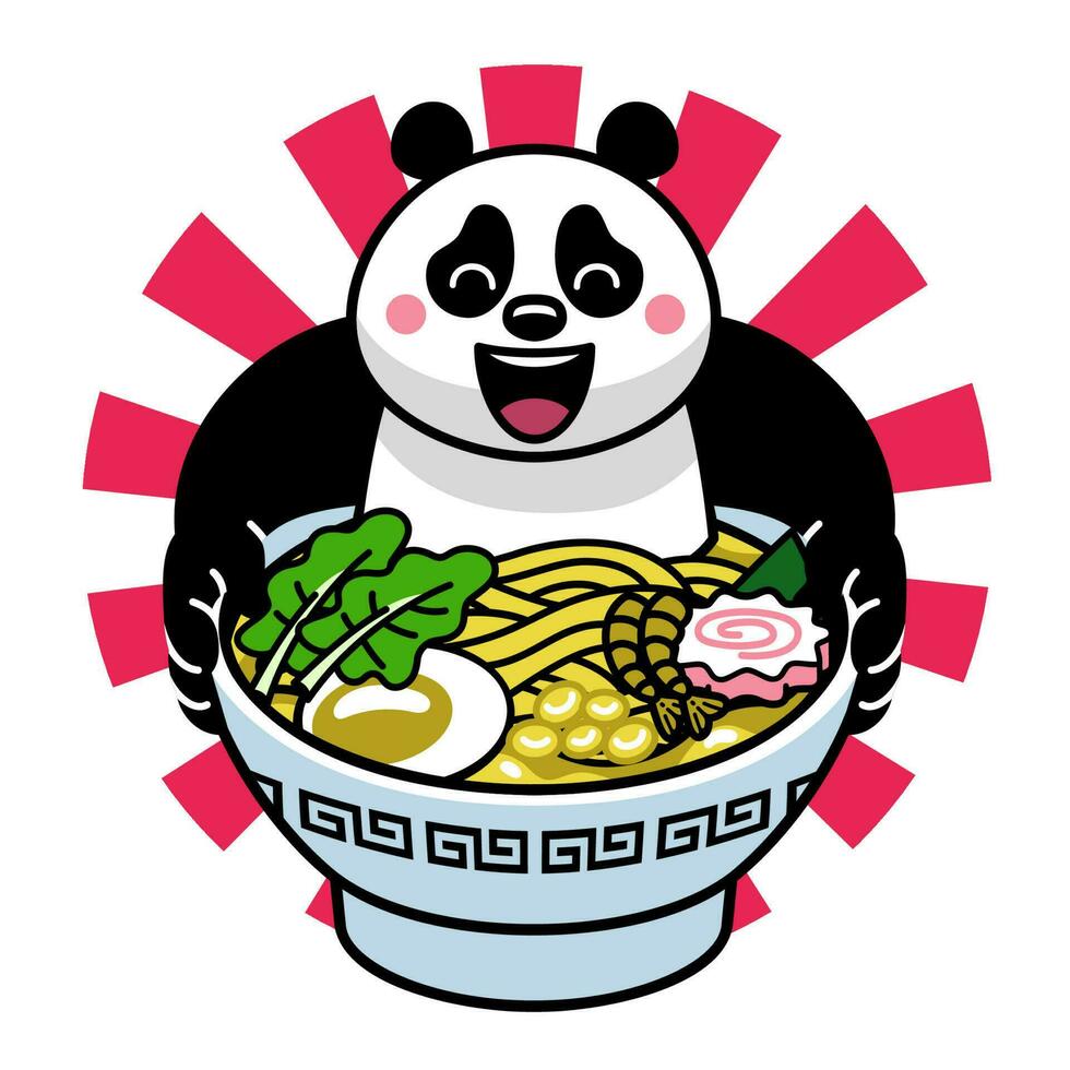 panda linda mascota ramen fideos logo vector