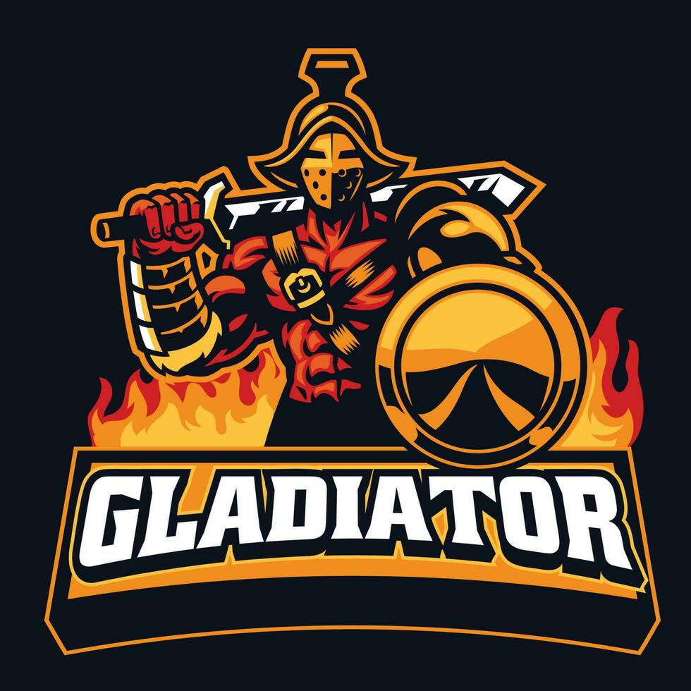 gladiator mascot hold the shield vector