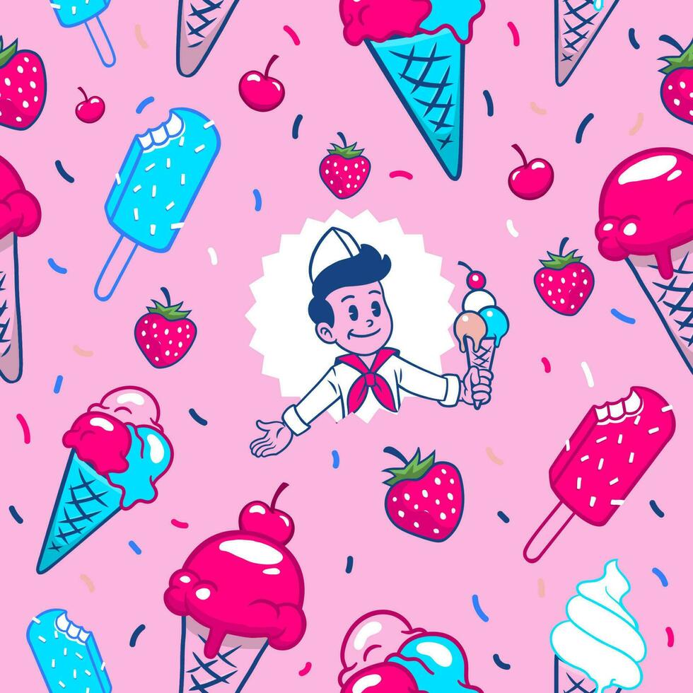Vintage Pattern Seamless of Ice Cream and Sweet vector