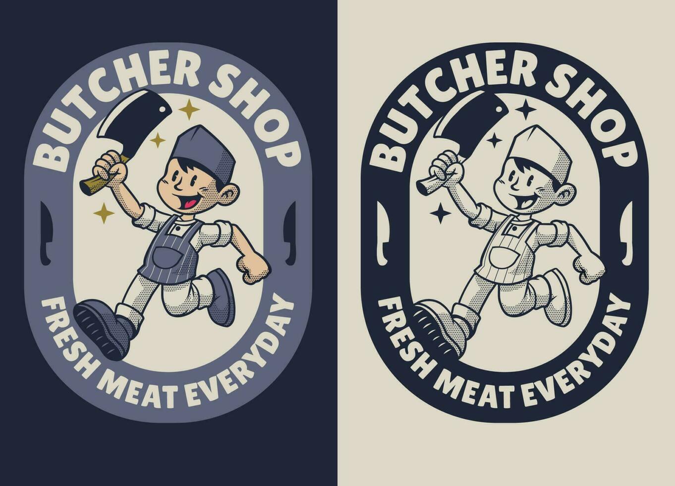 Retro Cartoon Character of Butcher Shop Logo vector