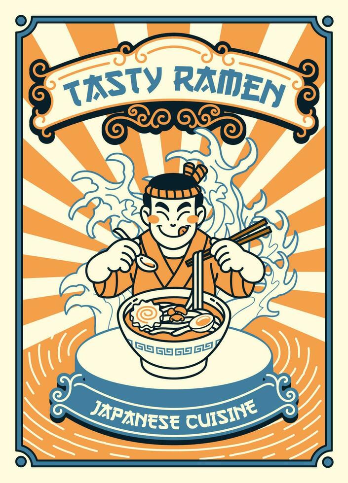 vector póster diseño de japonés sabroso ramen tienda