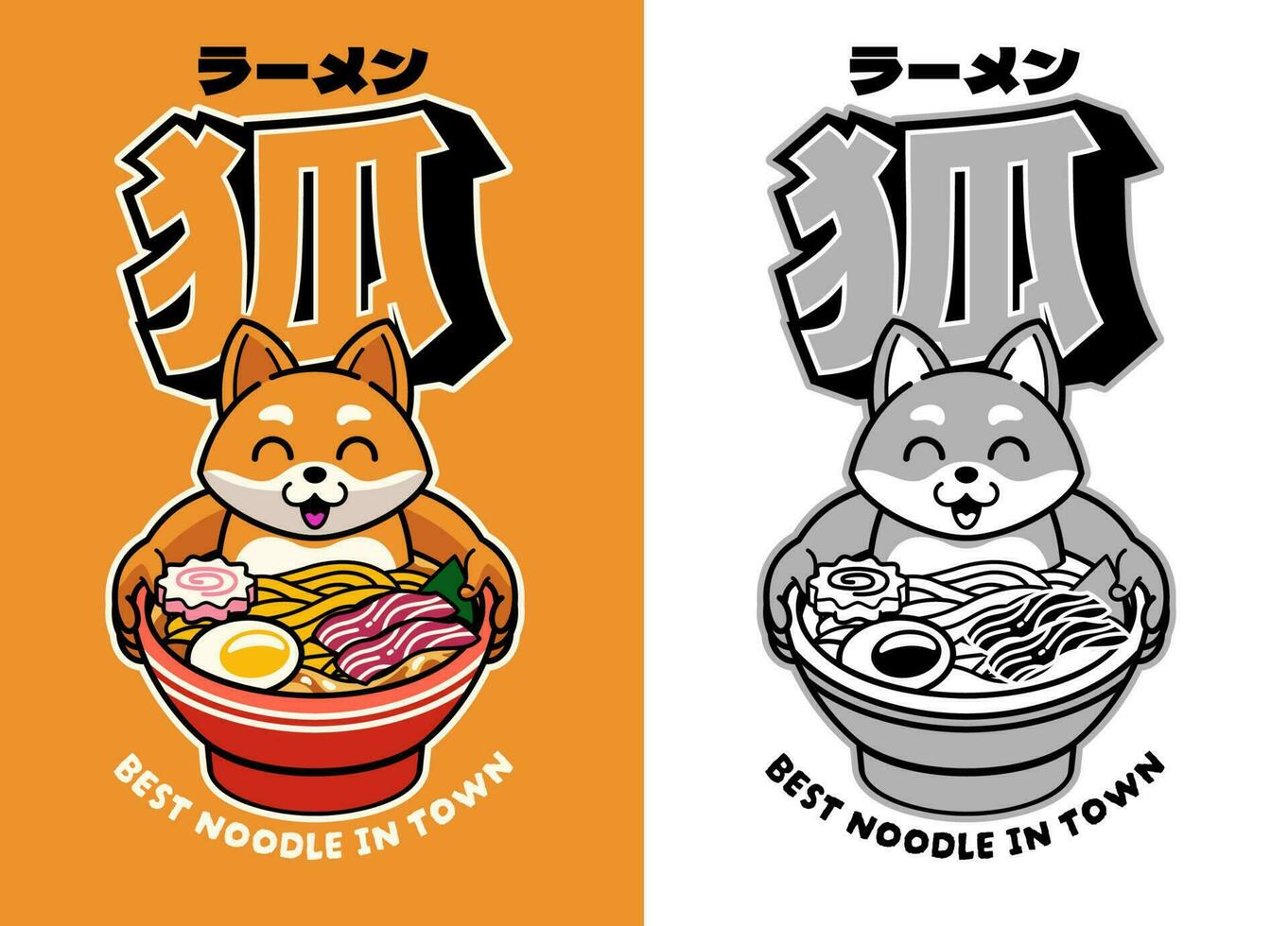 zorro linda ramen fideos mascota con japonés palabras media zorro y ramen vector