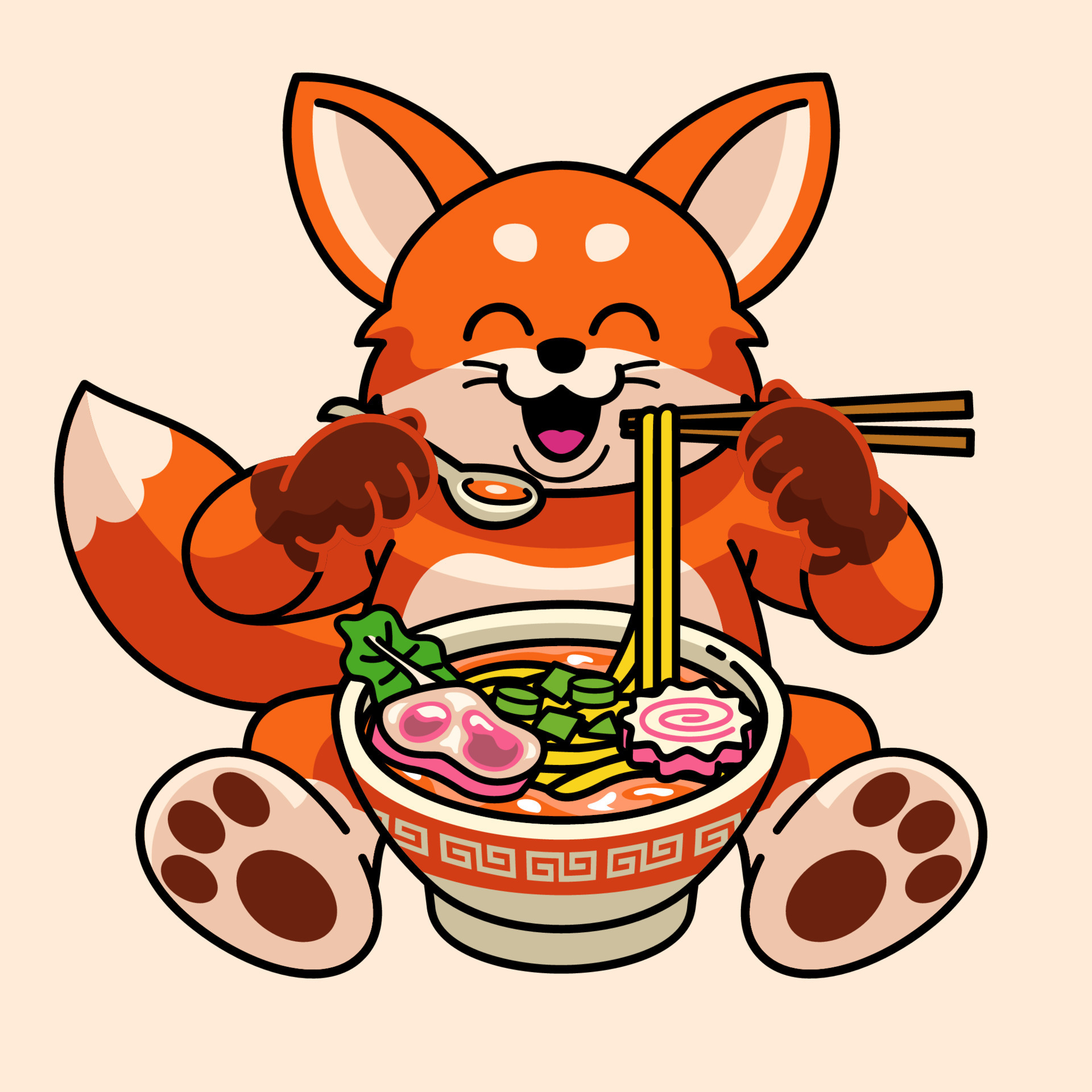 Fox Cute Mascot Character Eating Ramen Noodle 24151850 Vector Art at Vecteezy