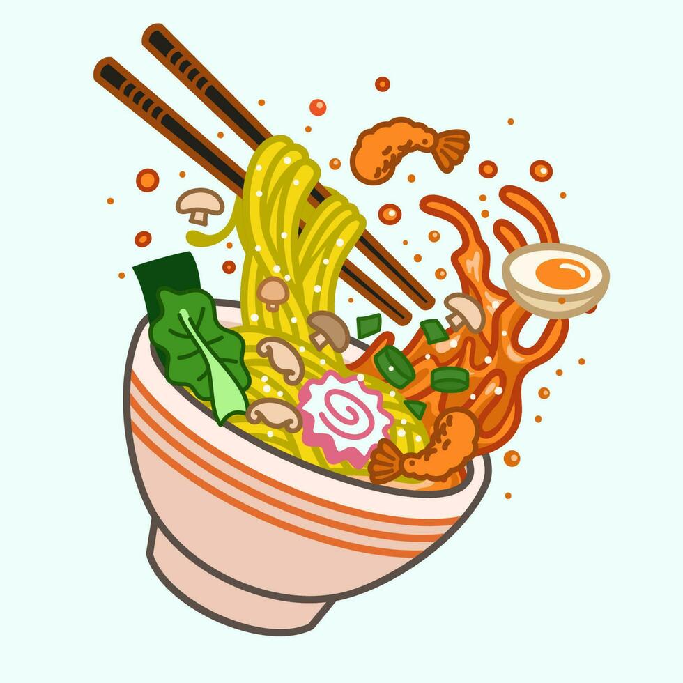 Japanese Ramen Noodle in a bowl vector