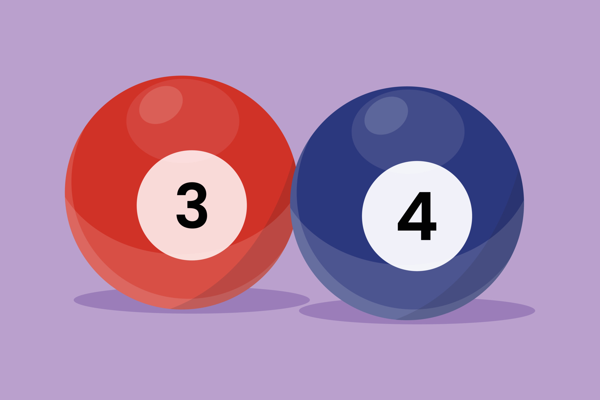 Character flat drawing stylized billiard ball number 3 and 4 logotype, symbol. Balls for