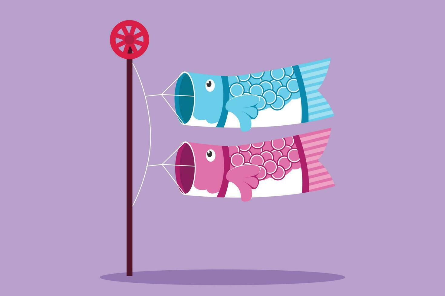 Graphic flat design drawing Japanese carp streamers fluttering in the blue sky in early summer logo, icon, label, symbol. Japanese traditional culture, annual event. Cartoon style vector illustration