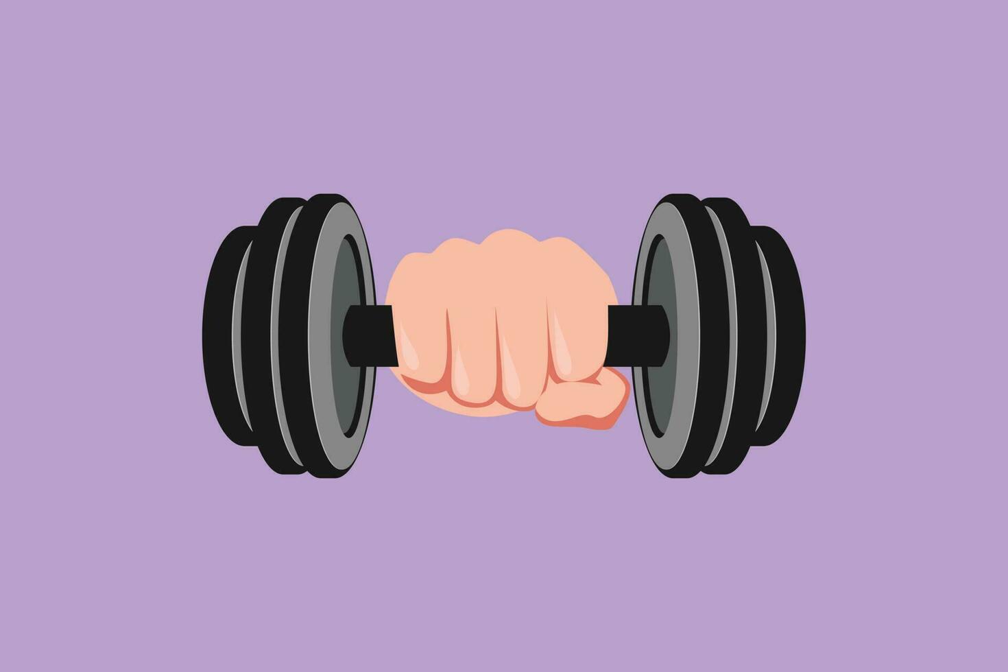 Graphic flat design drawing dumbbell in hand. Stay strong. Gym, fitness