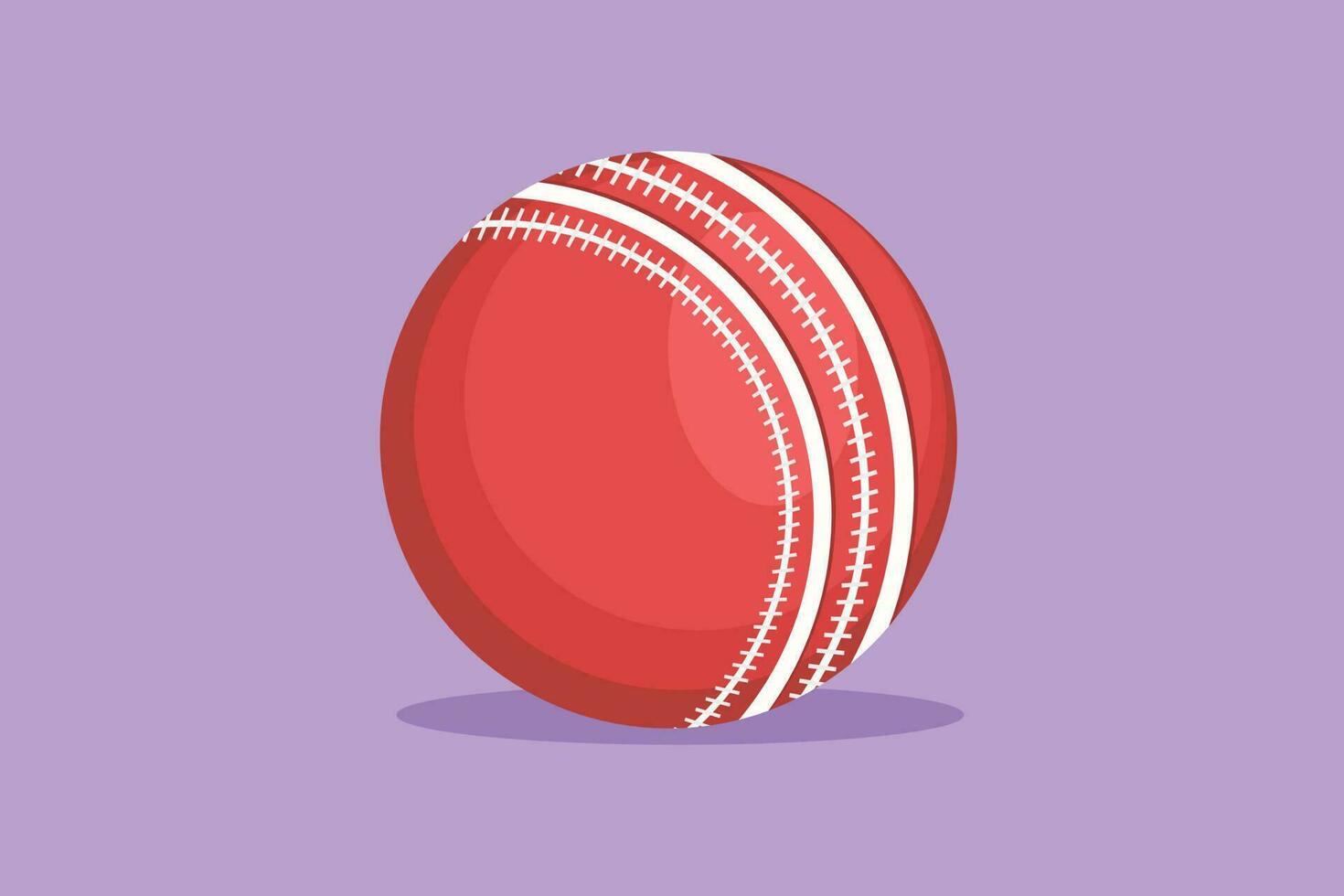 Character flat drawing red traditional cricket ball logotype, label, symbol. Sport equipment. Summer team sports. Closeup of cricket ball leather hard circle stitch. Cartoon design vector illustration