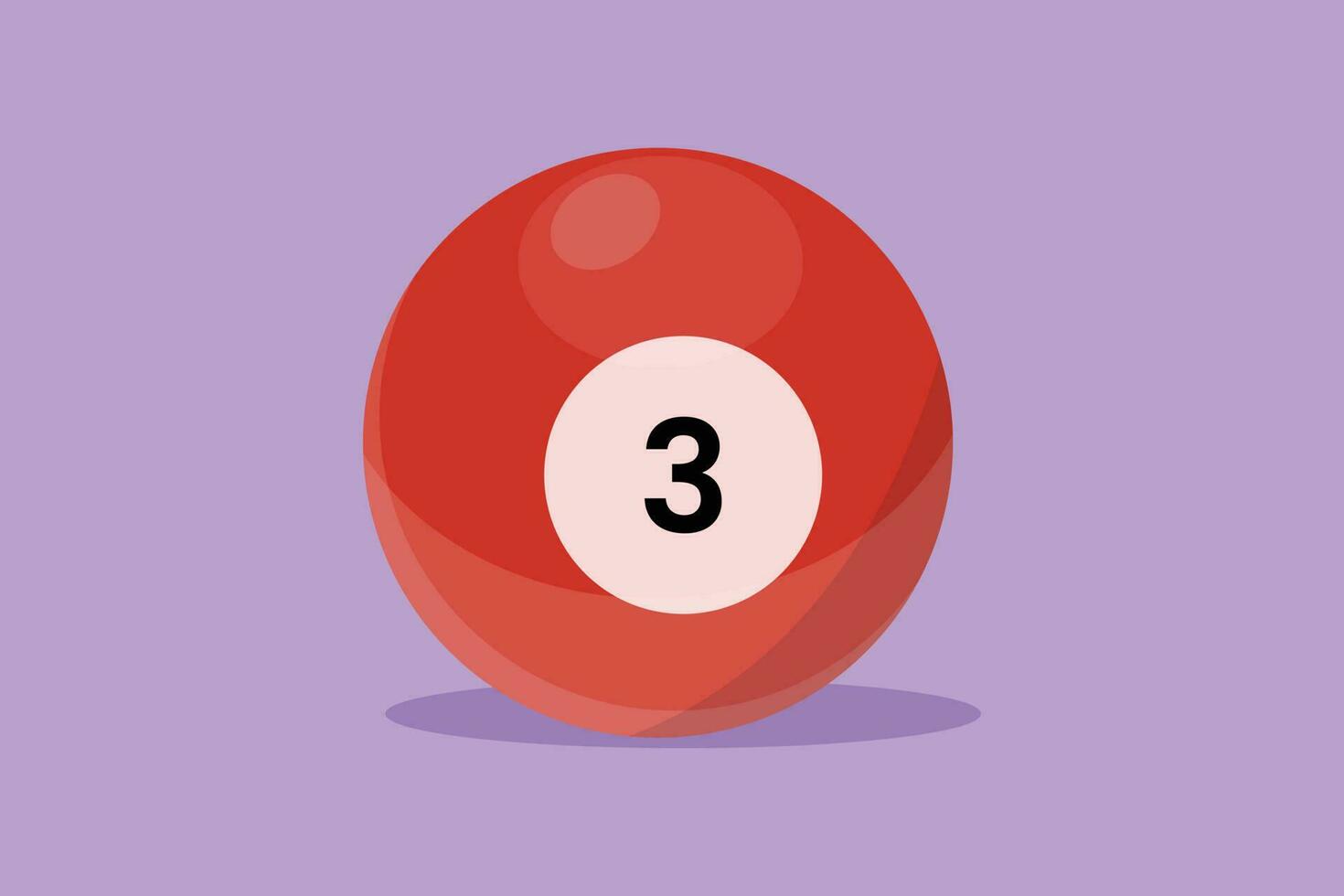 Cartoon flat style drawing billiard ball number 3 logo, label, template, symbol. Balls billiards icon. American games pool, snooker numbered equipment, accessories. Graphic design vector illustration