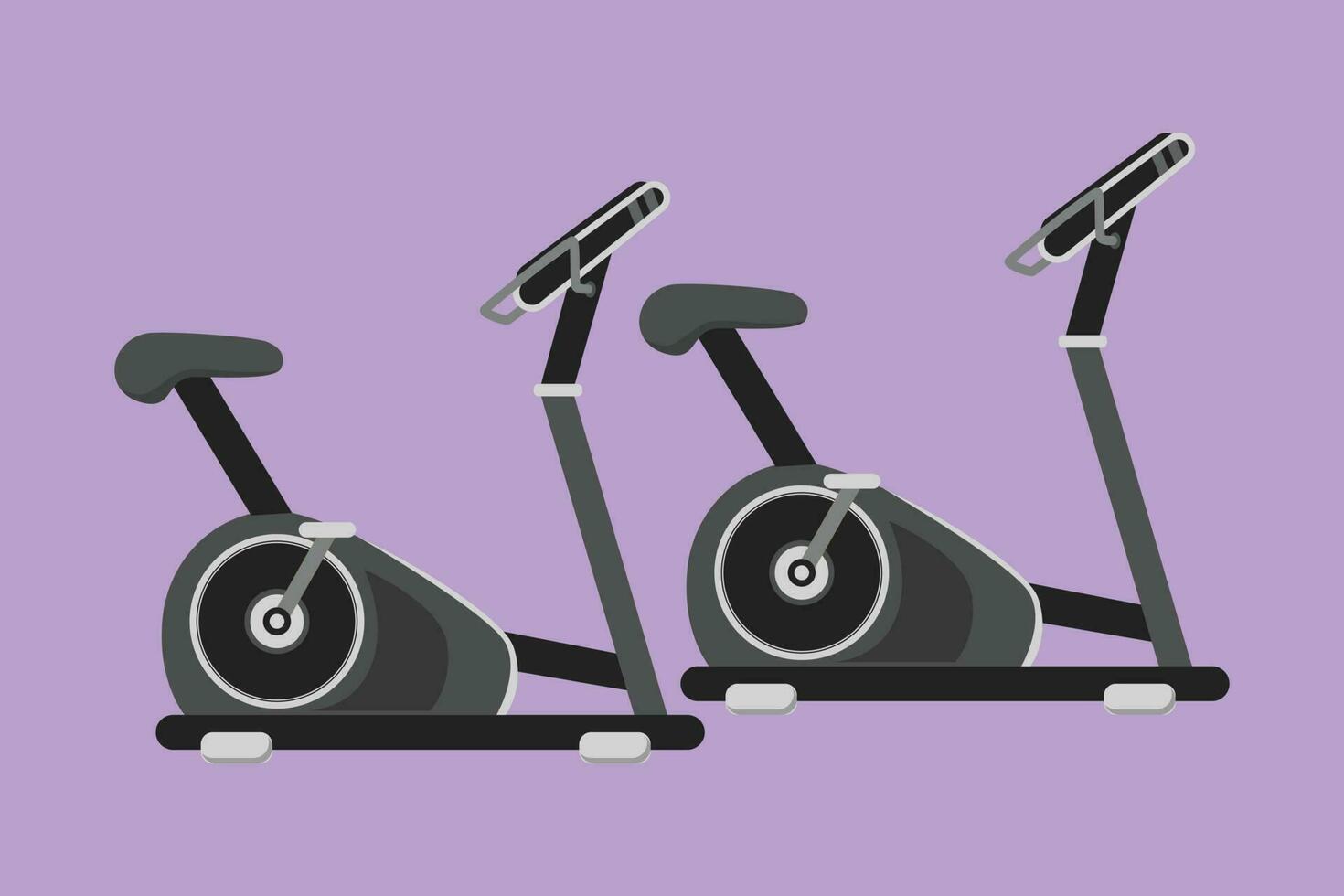 Cartoon flat style drawing stylized static bike fitness sport logo, label, symbol. Bicycle exercise machine. Stationary exercise bike gym. Static bike for workout. Graphic design vector illustration