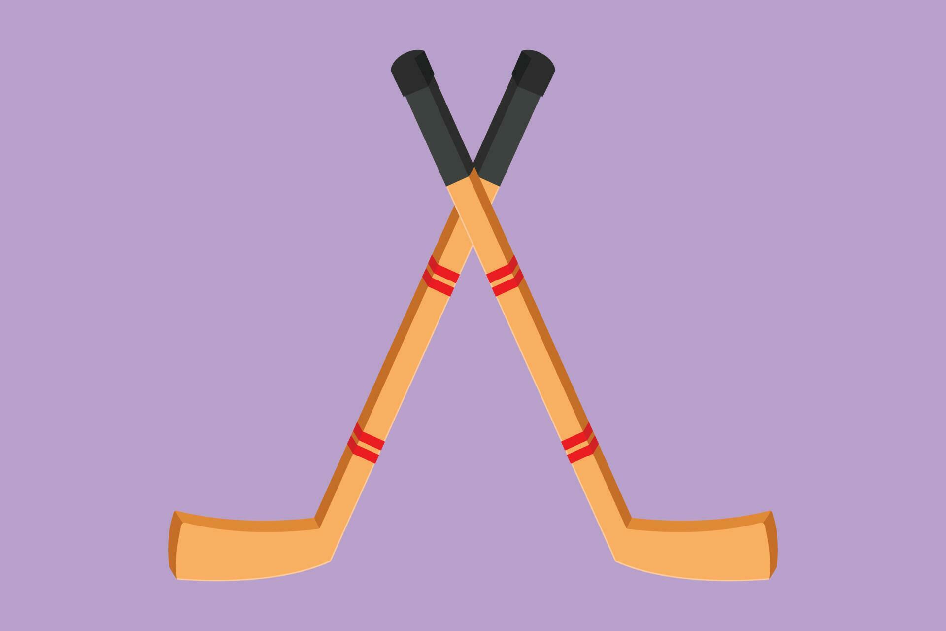 Cartoon flat style drawing stylized ice hockey stick logotype. Hockey