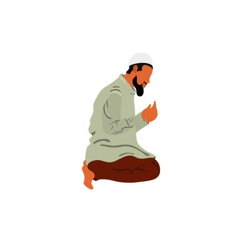 Side View Of Islamic Young Man Offering Namaz  On White Background. vector