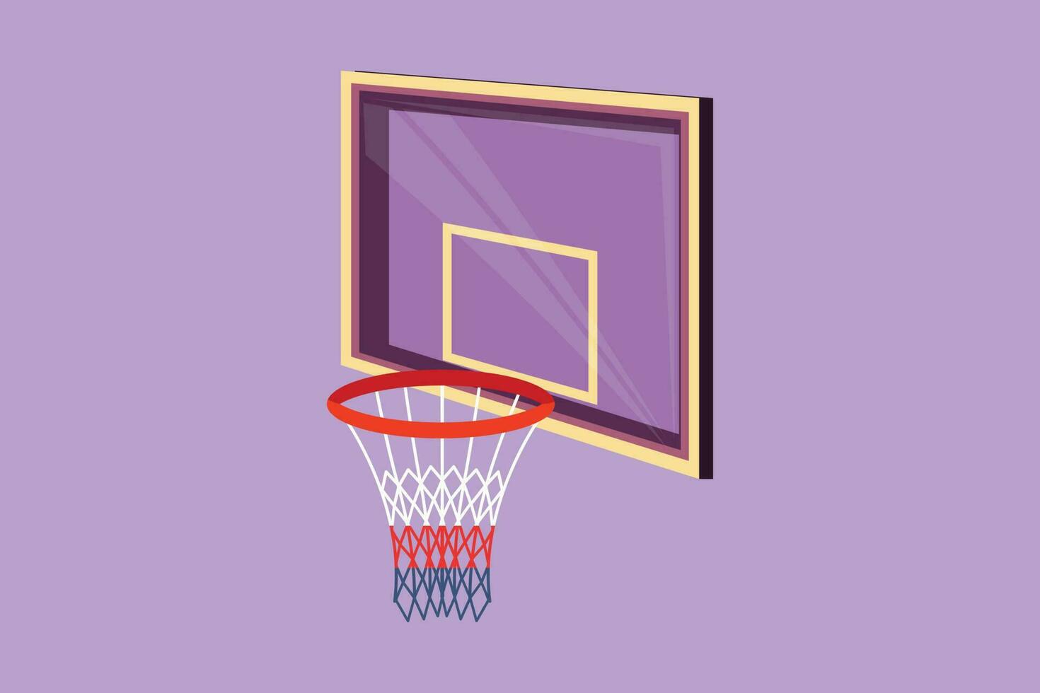 dibujos animados plano estilo dibujo estilizado baloncesto aro o baloncesto cesta logo, etiqueta, icono, símbolo. red con redondo círculo, equipo de deporte gimnasia. juguetón cesta. gráfico diseño vector ilustración