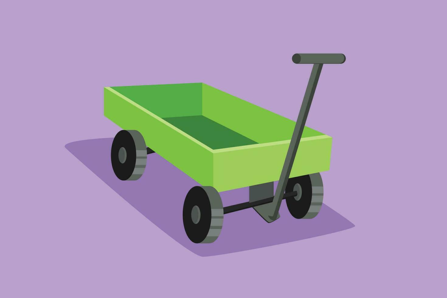 Cartoon flat style drawing wooden toy mini wagon logo, icon, label, symbol. Farm wheelbarrow. Equipment of garden cart for gardening, harvesting, planting seedlings. Graphic design vector illustration