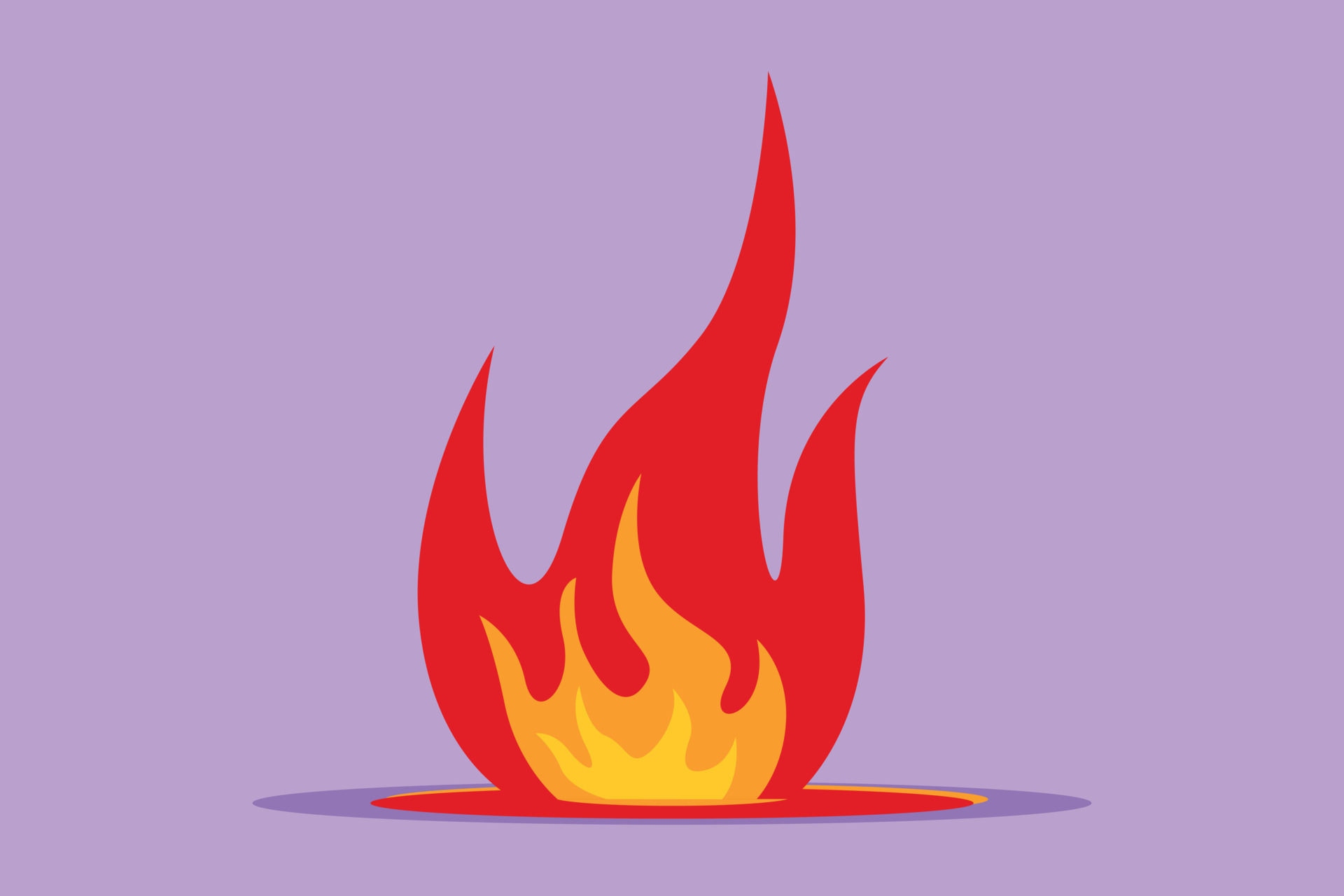 Graphic flat design drawing fire, flame. Red flame in abstract style on