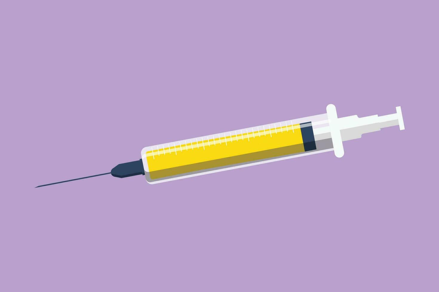 Character flat drawing medical disposable syringe with needle logo, symbol. Applicable for vaccine injection, vaccination illustration. Plastic syringe with needle. Cartoon design vector illustration