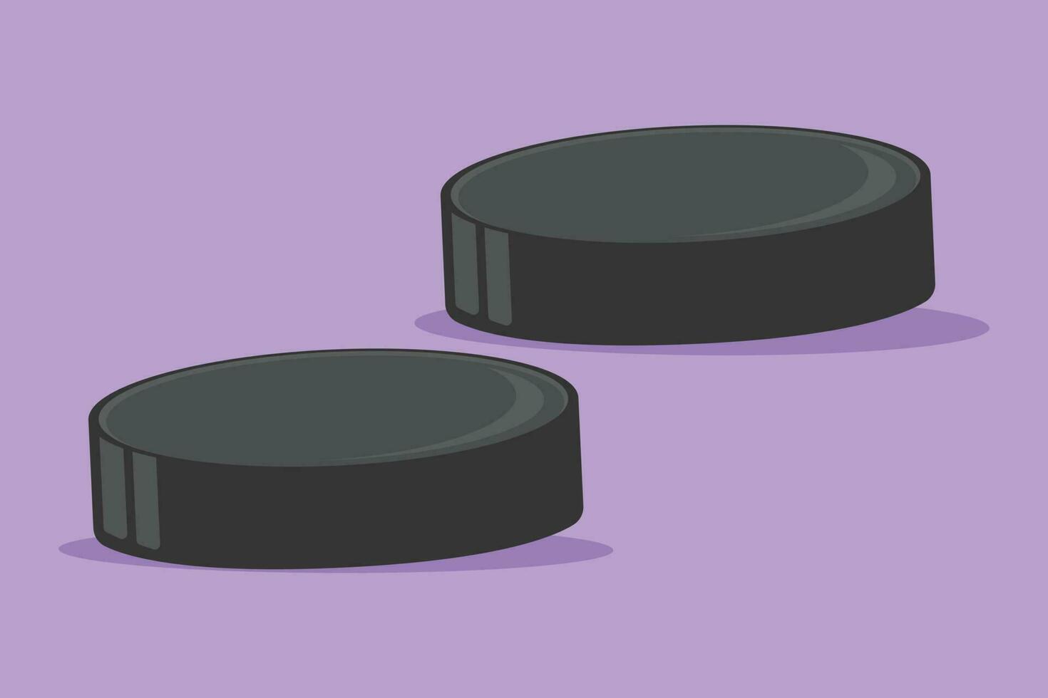 Graphic flat design drawing stylized two ice hockey puck. Ice hockey American season competition or national tournament. Black ice hockey puck logo, template, symbol. Cartoon style vector illustration