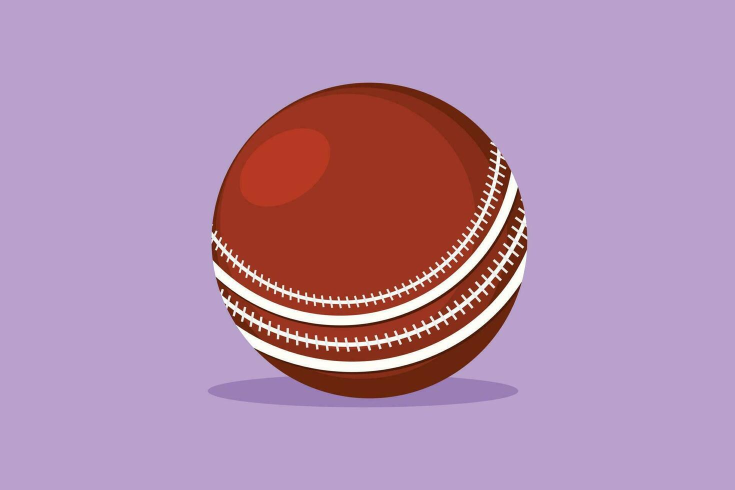 Character flat drawing red traditional cricket ball logotype, label, symbol. Sport equipment. Summer team sports. Closeup of cricket ball leather hard circle stitch. Cartoon design vector illustration