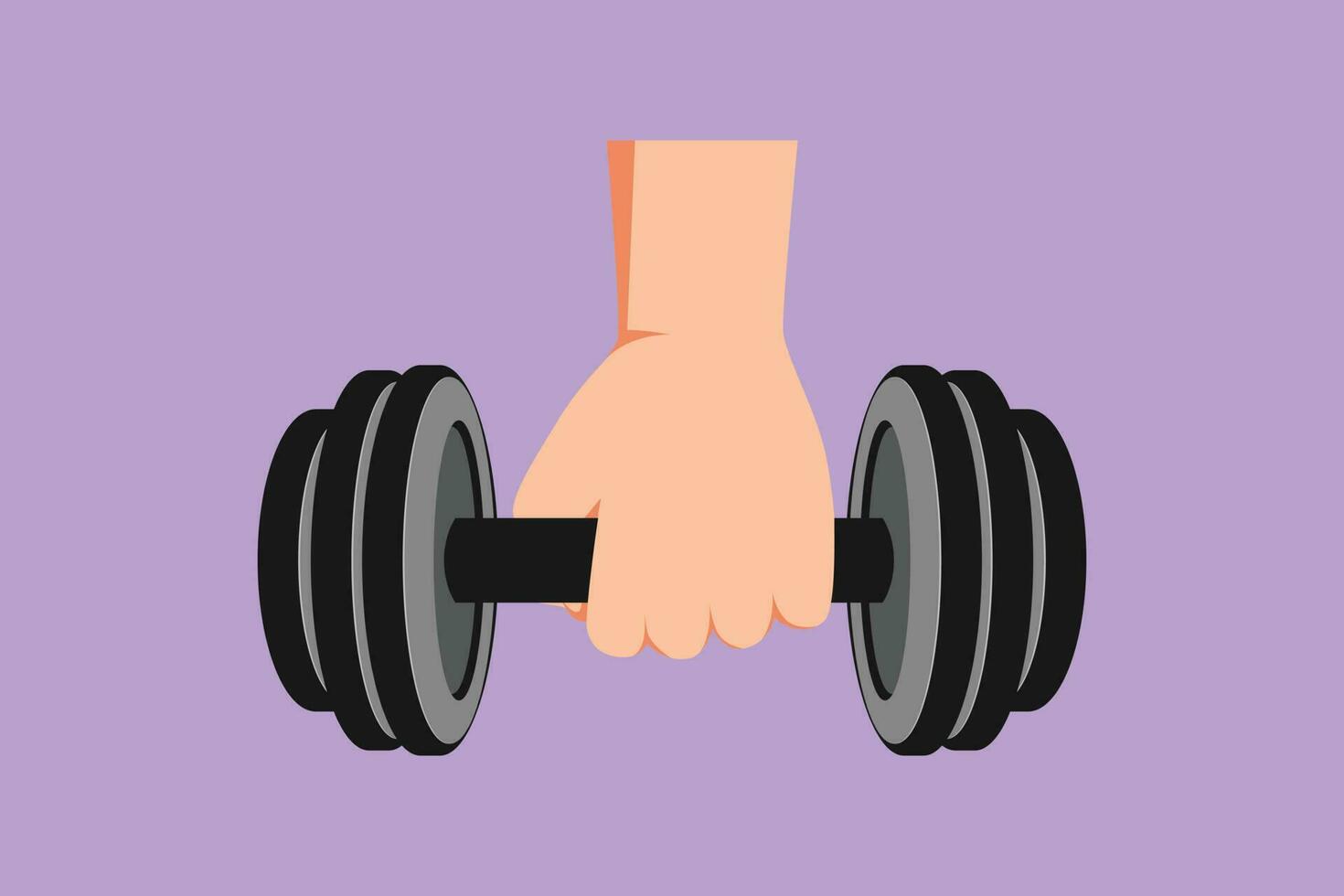 Cartoon flat style drawing of strong hand lifting up steel dumbbell isolated. Barbell and strong hand fist. Template for sport icon, symbol, logo or other branding. Graphic design vector illustration