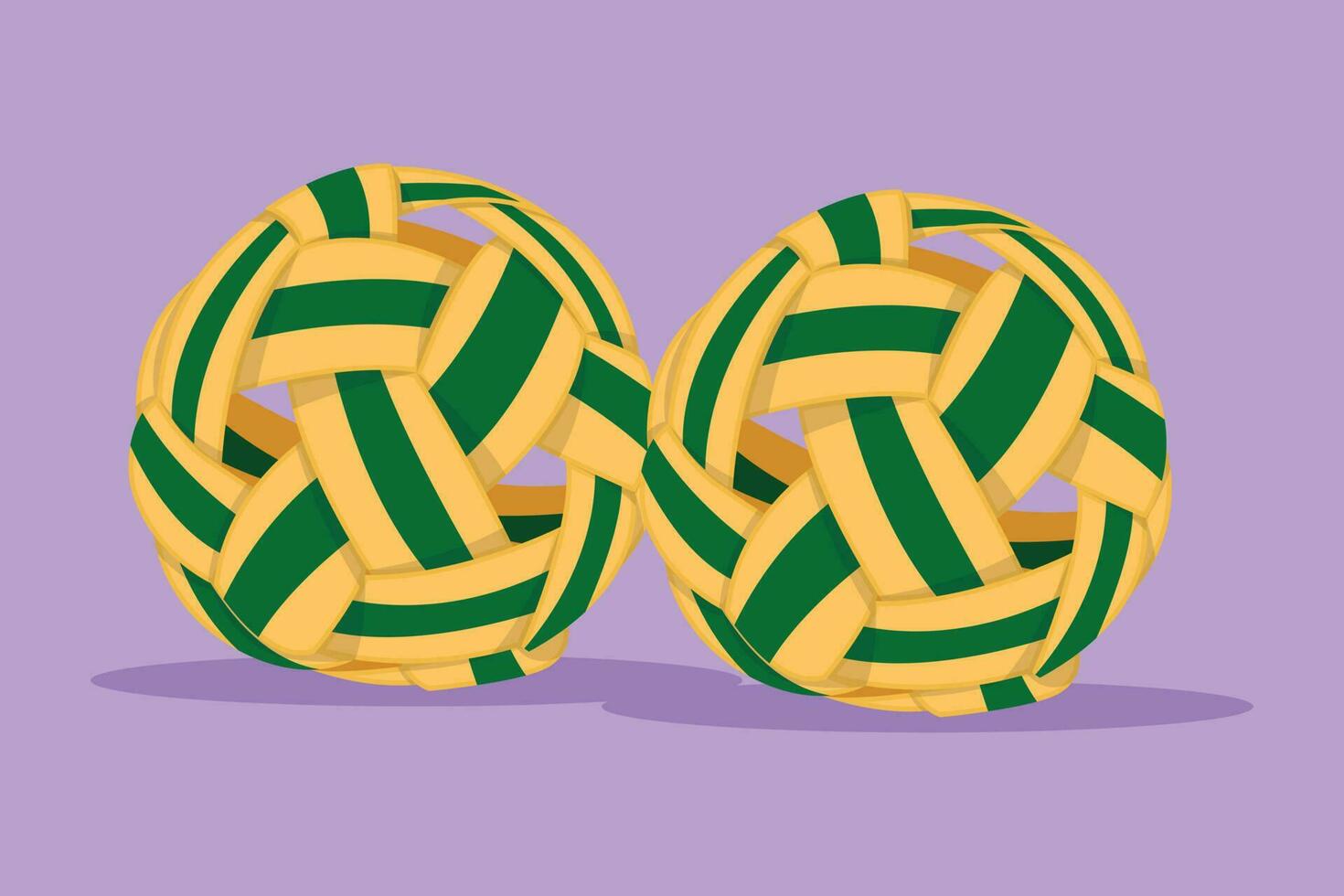 Cartoon flat style drawing stylized sepak takraw ball or rattan ball logo, symbol. Scissor kick. Team sport competition, tournament, South East or Asian sport game. Graphic design vector illustration