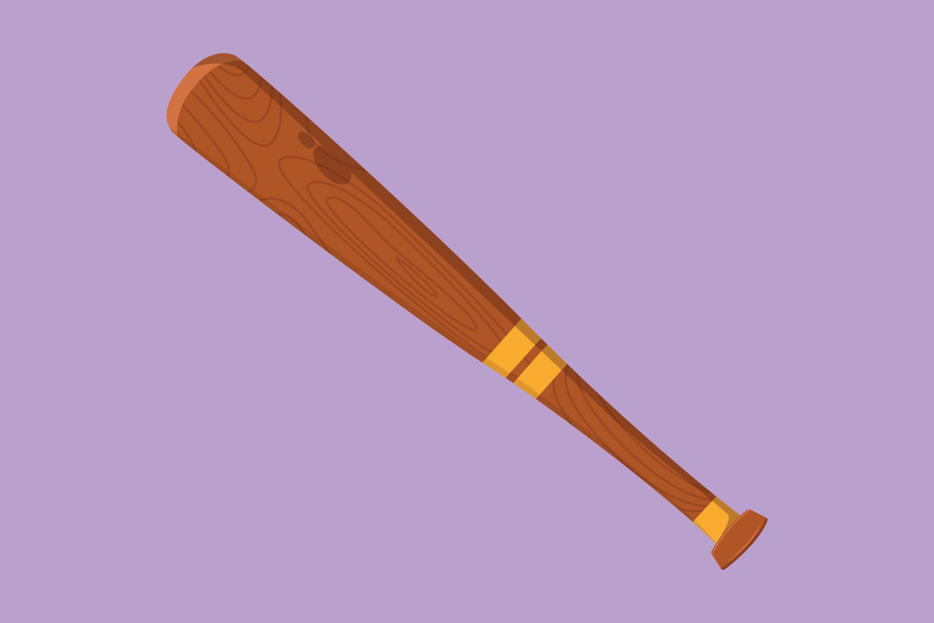 Graphic flat design drawing of wooden baseball bat logo, template