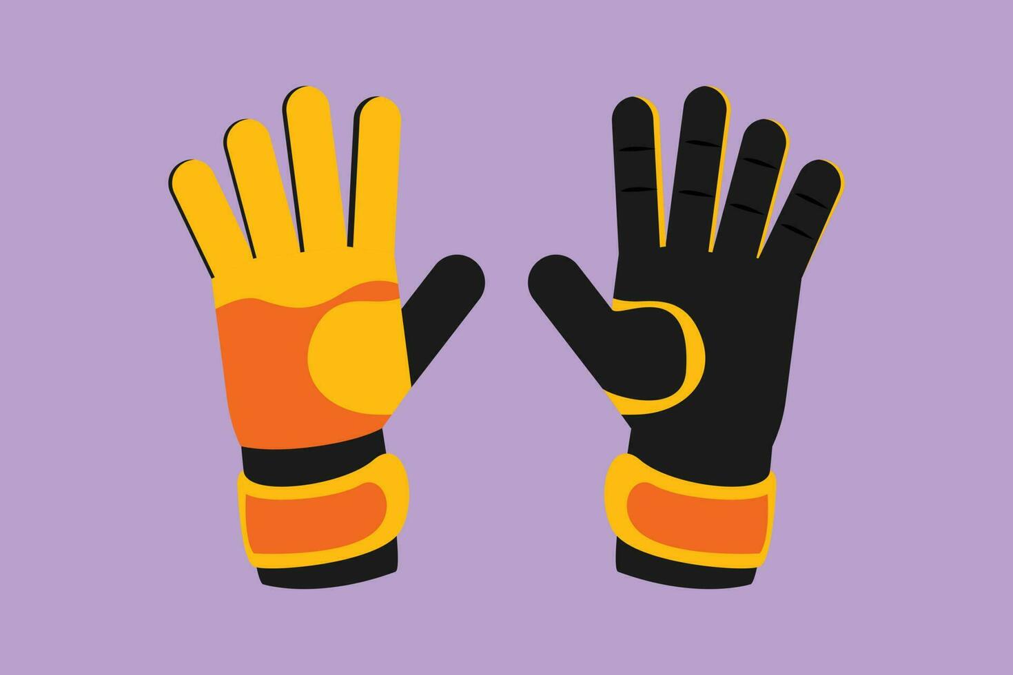 Graphic flat design drawing pair of soccer goalkeeper gloves logo. Goalkeeper protection gloves. Outdoor sport icon. Sports inventory for competition game tournament. Cartoon style vector illustration