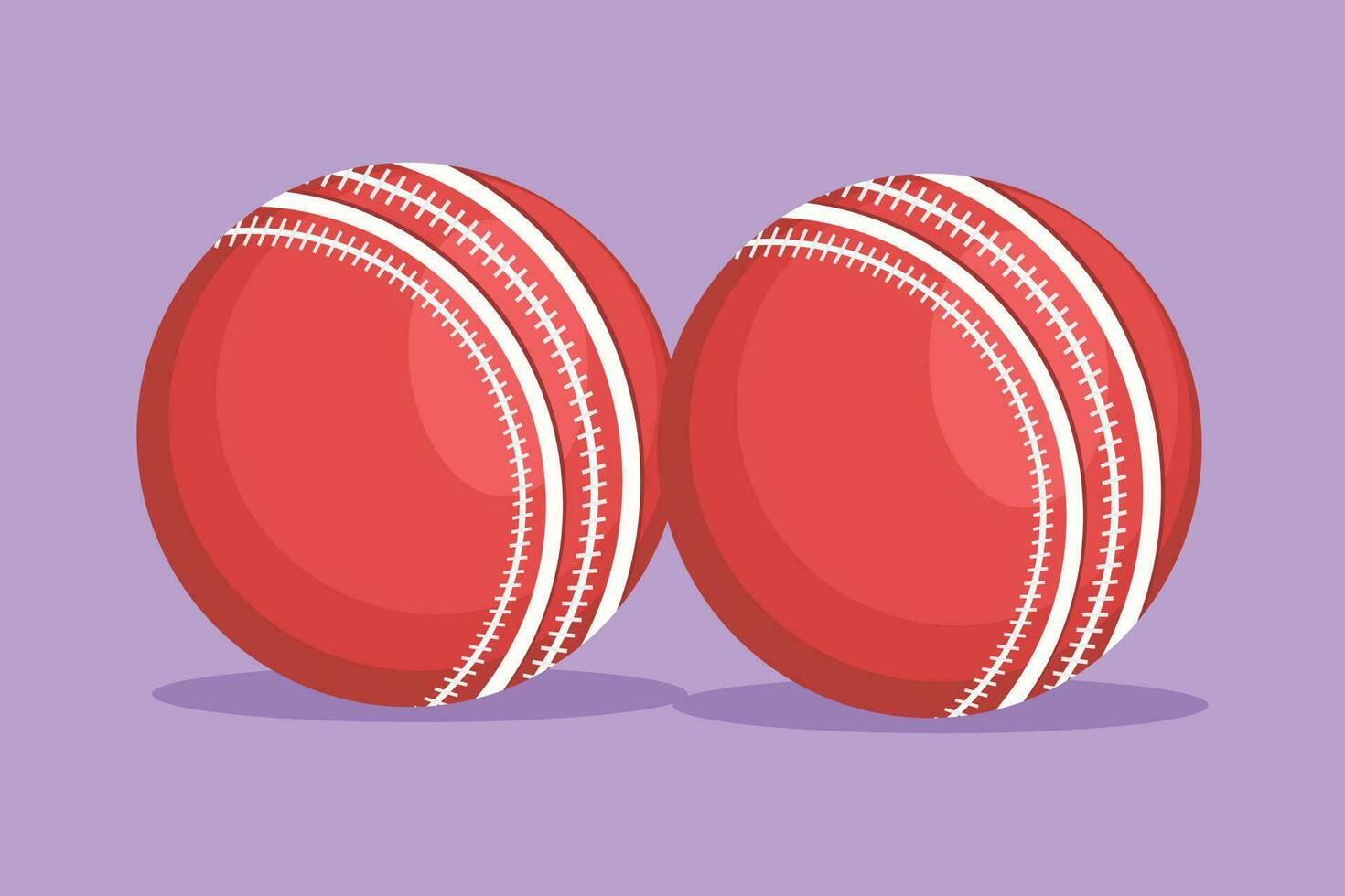 Character flat drawing stylized red traditional cricket ball logo, icon. Sport equipment. Summer team sports. Closeup of two cricket ball leather hard circle stitch. Cartoon design vector illustration