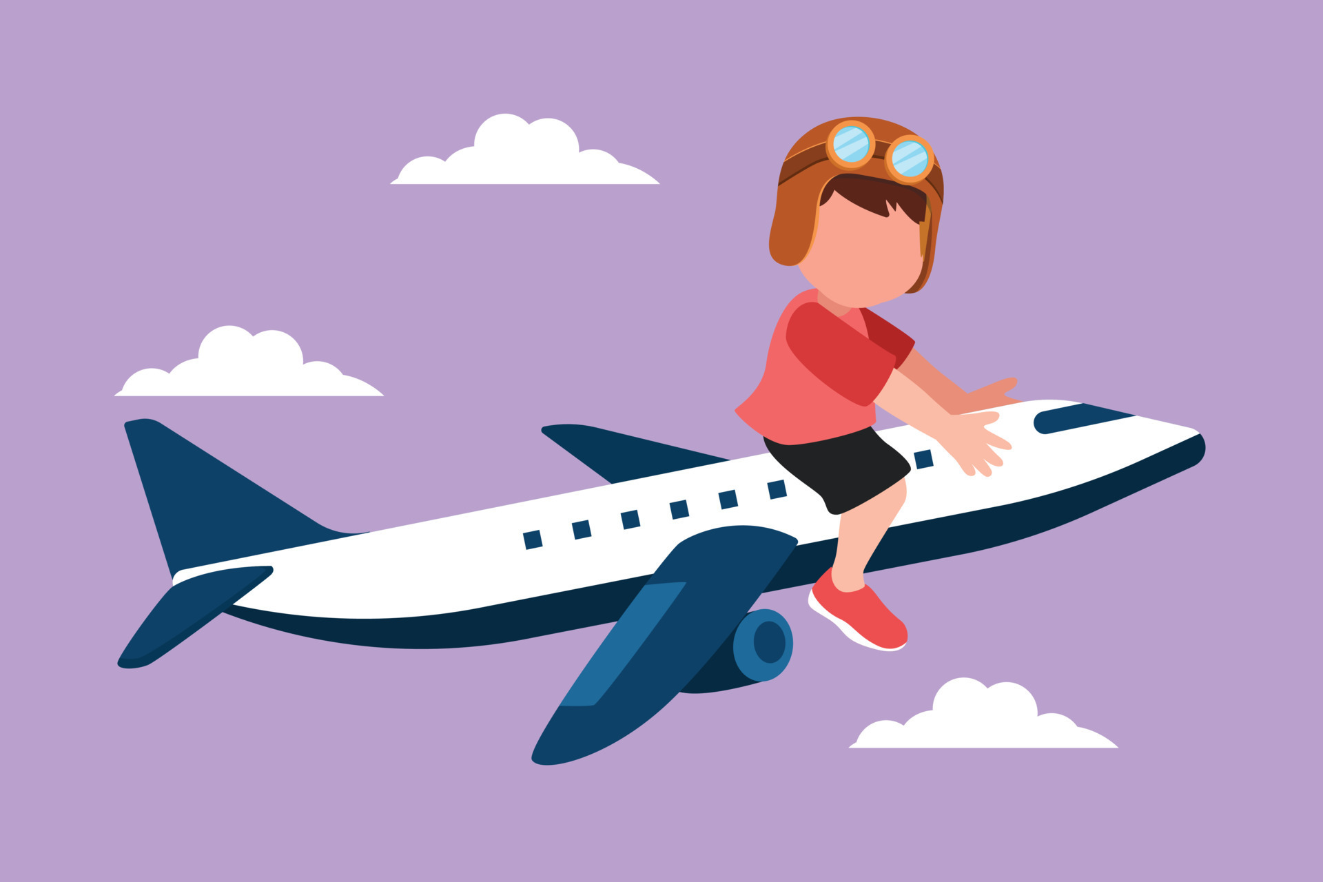 Graphic Flat Design Drawing Adorable Little Boy Riding Small Toy Plane graphic-flat-design-drawing-adorable-little-boy-riding-small-toy-plane