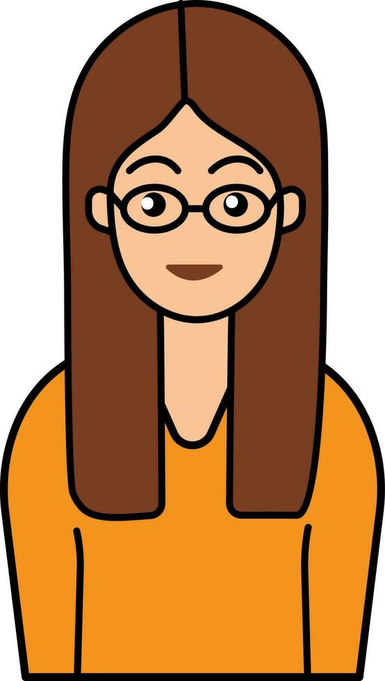 naranja vestir vistiendo joven dama con ojo lentes plano icono. vector